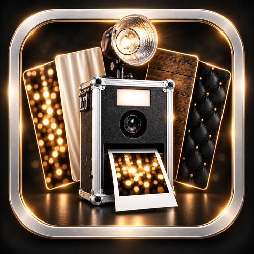 Fotobox mieten PARTY-Fotobox mit Ringlicht, Kamera und Sofortdruck.
